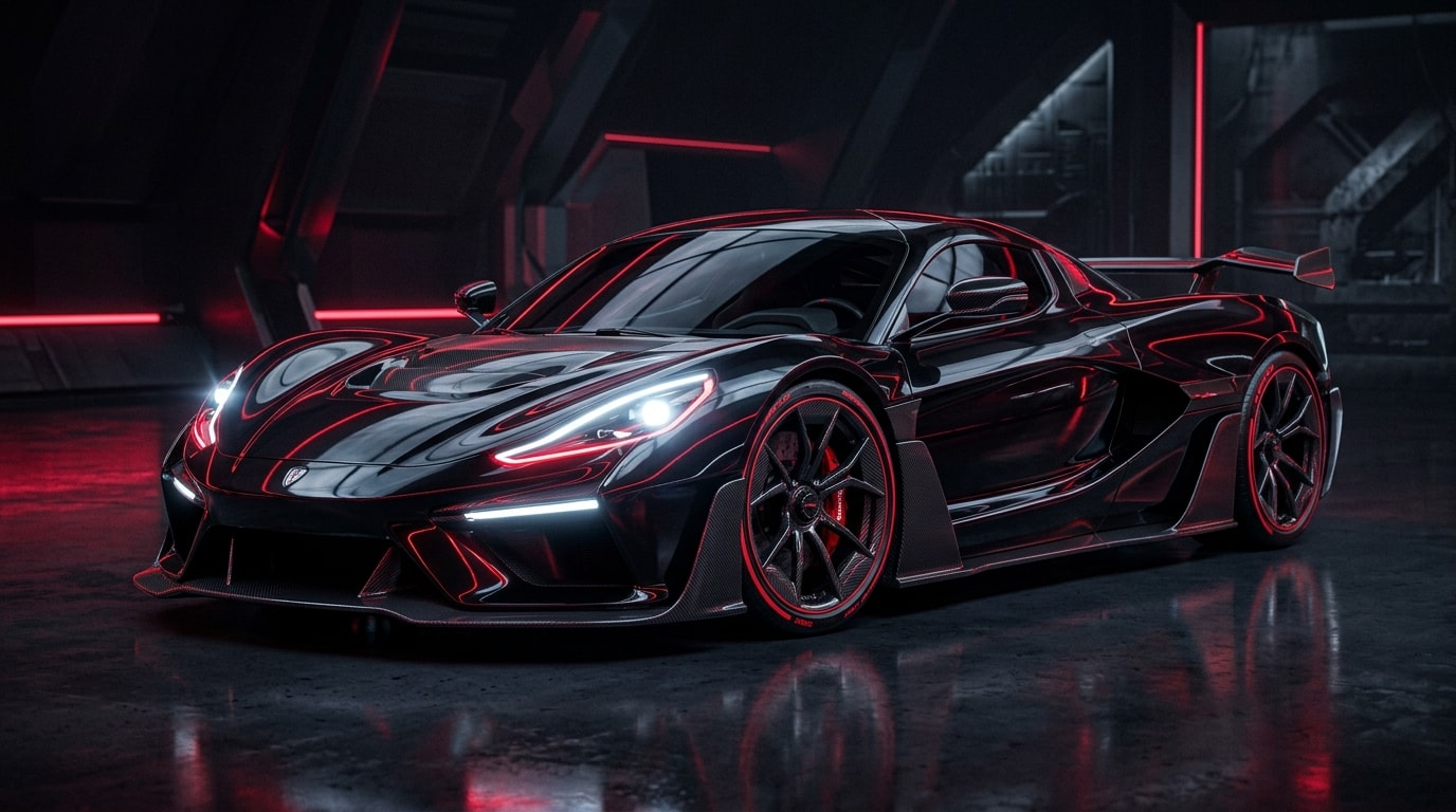 A ceramic-coated performance car under studio lighting at DetailingShell